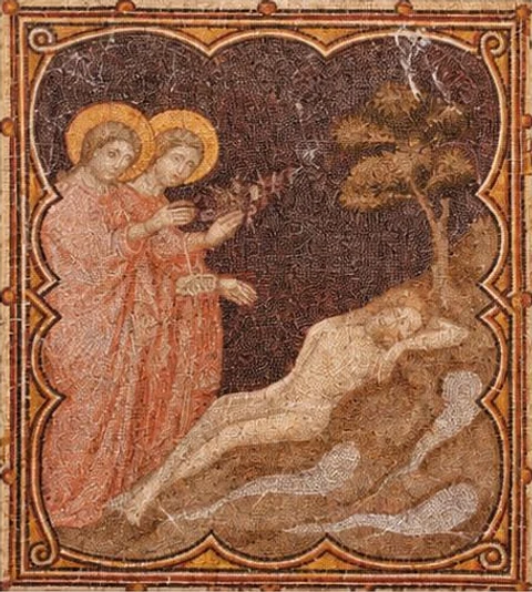 Manuscript illustration: Byzantine mosaic depicting the creation of man