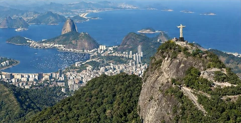 Manuscript illustration: aerial photograph of Rio de Janeiro